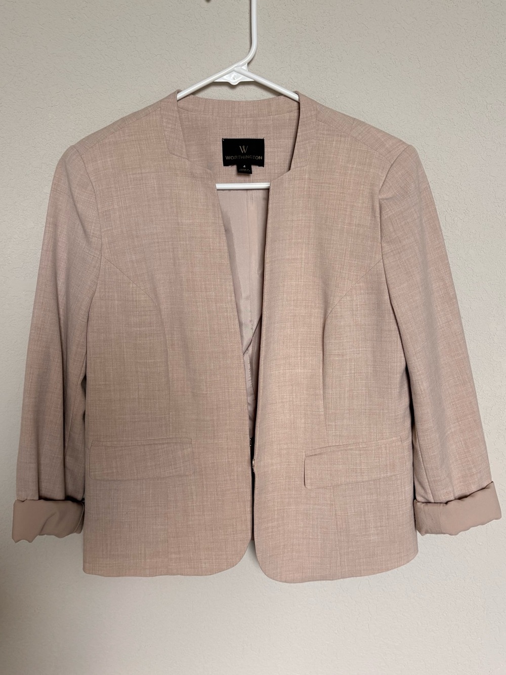 Worthington Soft Beige Open Collar Blazer size 4